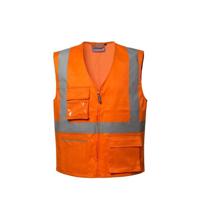 Gilet da Lavoro Arancione Ad Alta Visibilità Catarifrangente Modello Ken LUCENTEX